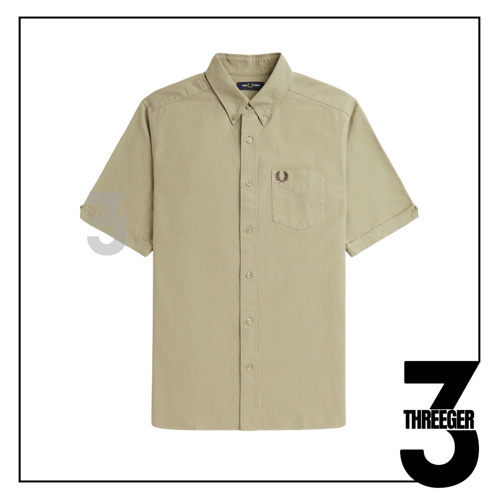 Fred Perry Oxford Short Sleeve Shirt Warm Grey Original / Kemeja Fred Perry Original