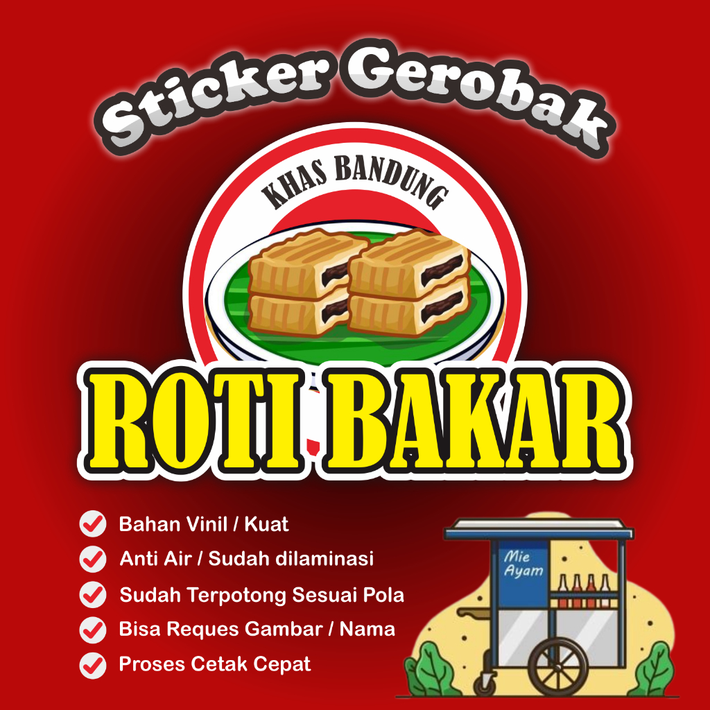 

Sticker Roti Bakar, Sticker Gerobak, Sticker Etalase, Sticker Kaca, Sticker Nama Usaha, Sticker Custom