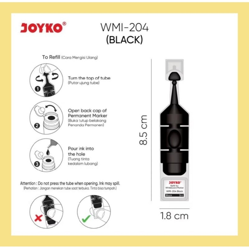 

(DAPAT 6 TUBE ) TINTA JOYKO WHITEBOARD / Refill Spidol Joyko Whiteboard hitam