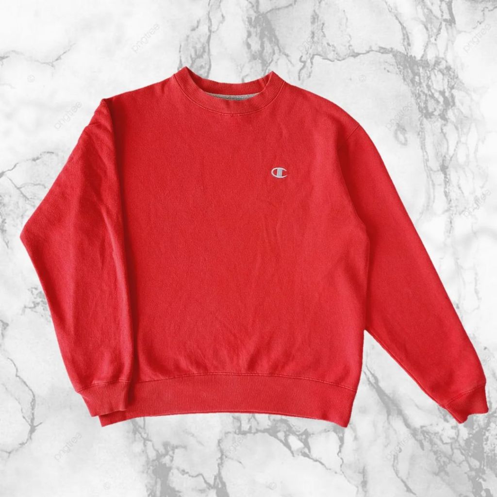 CREWNECK CHAMPION. ECO MERAH SIZE M-L (SECOND BRANDED ORIGINAL) CN0174