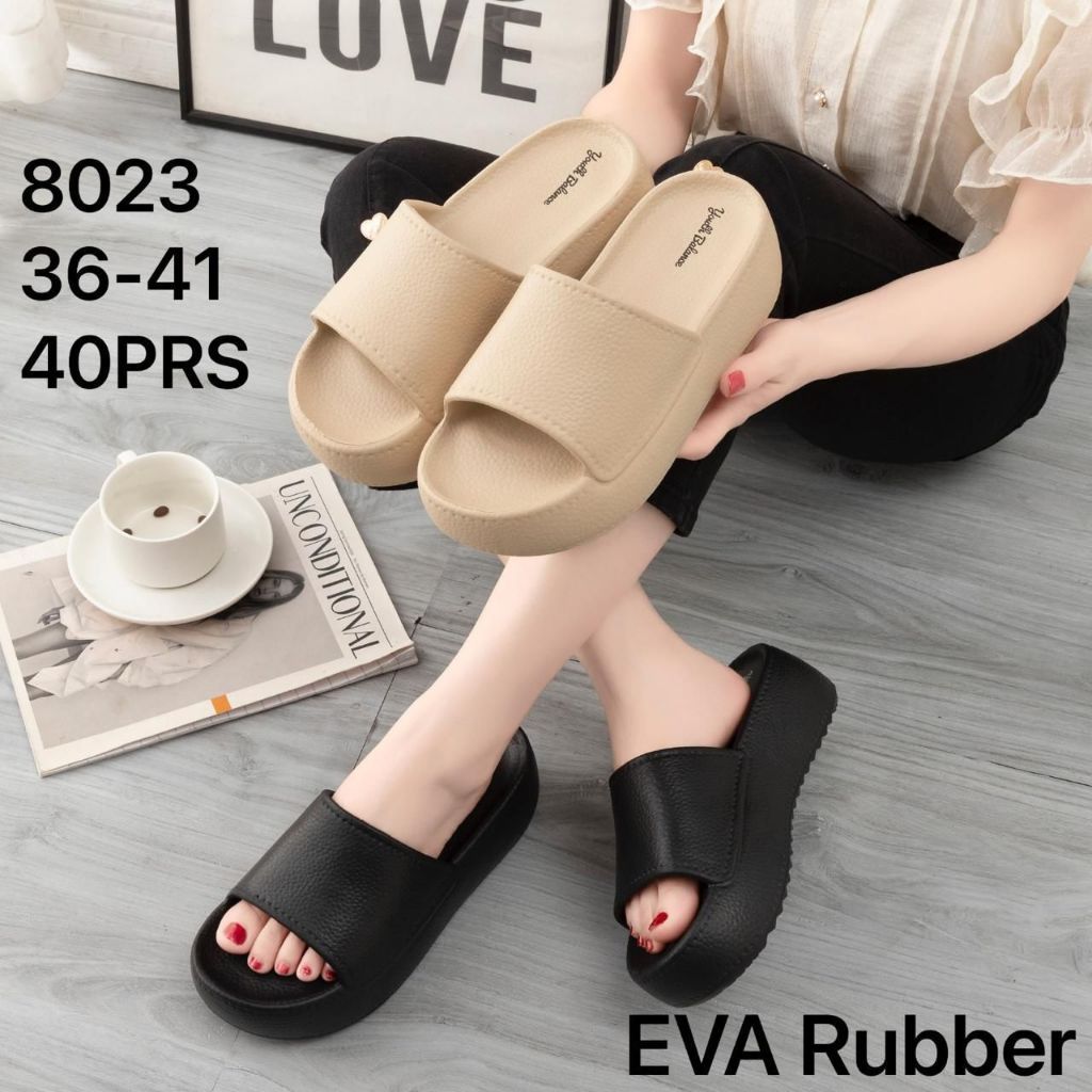 Sandal Wanita / Sandal Selop Wedges 8023 tinggi 5 cm  karet import