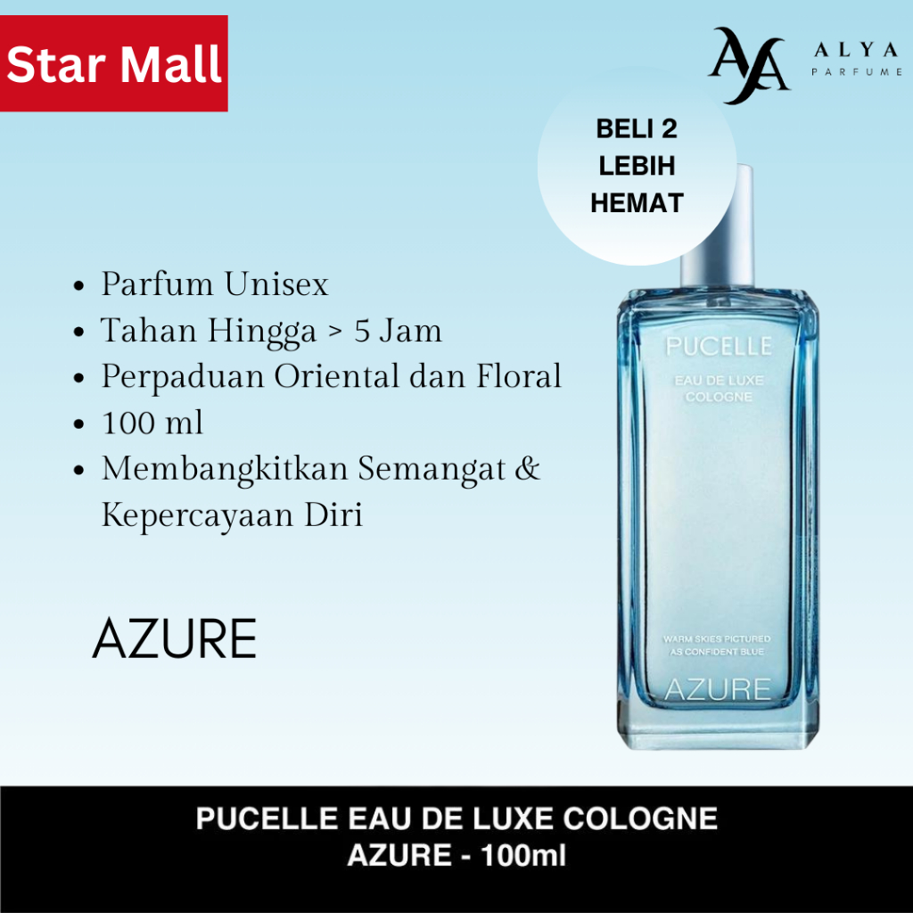 Parfum Pucelle Eau De Luxe Cologne Azure 100ml Wanita & Pria Meningkatkan Kepercayaan Diri