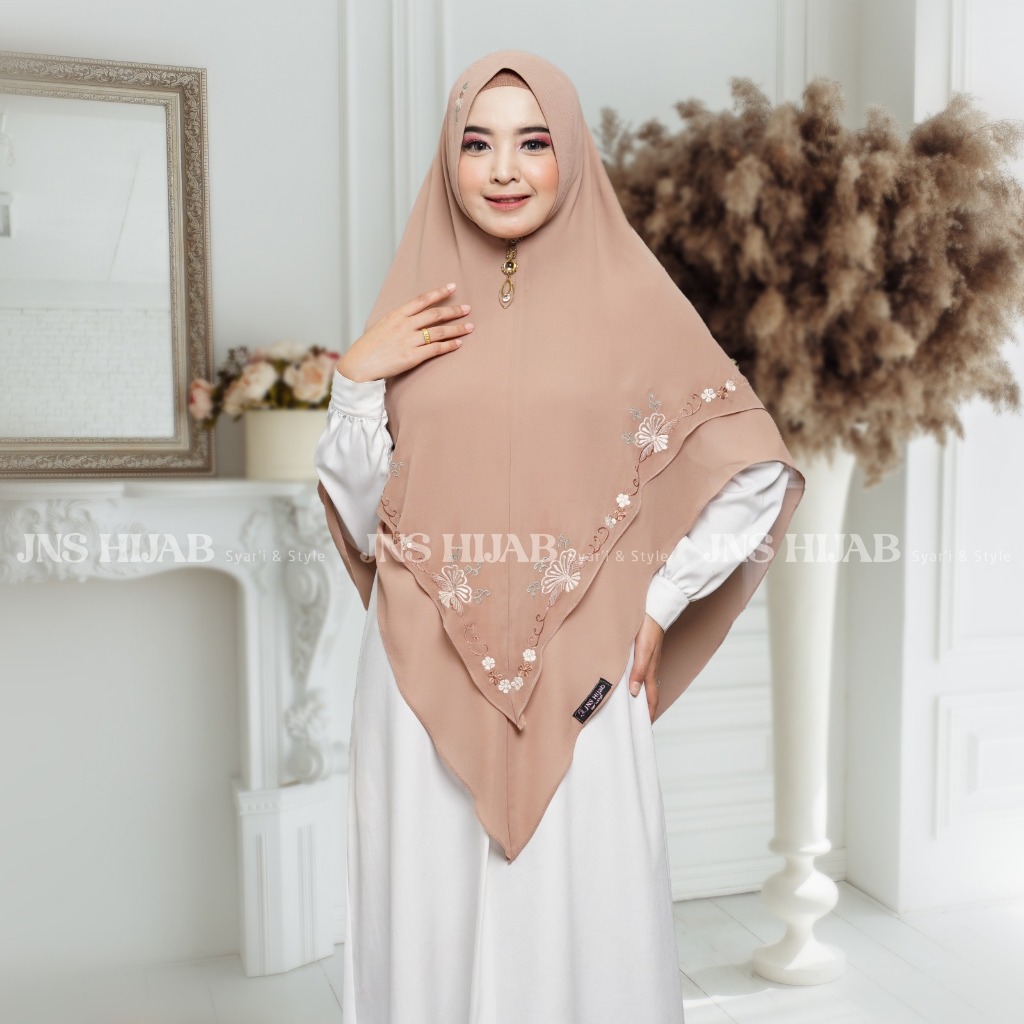 Khimar NAMIRA bordir full keliling/hijab ceruty 2 layer bordir/Kerudung bordir premium ori jns hijab