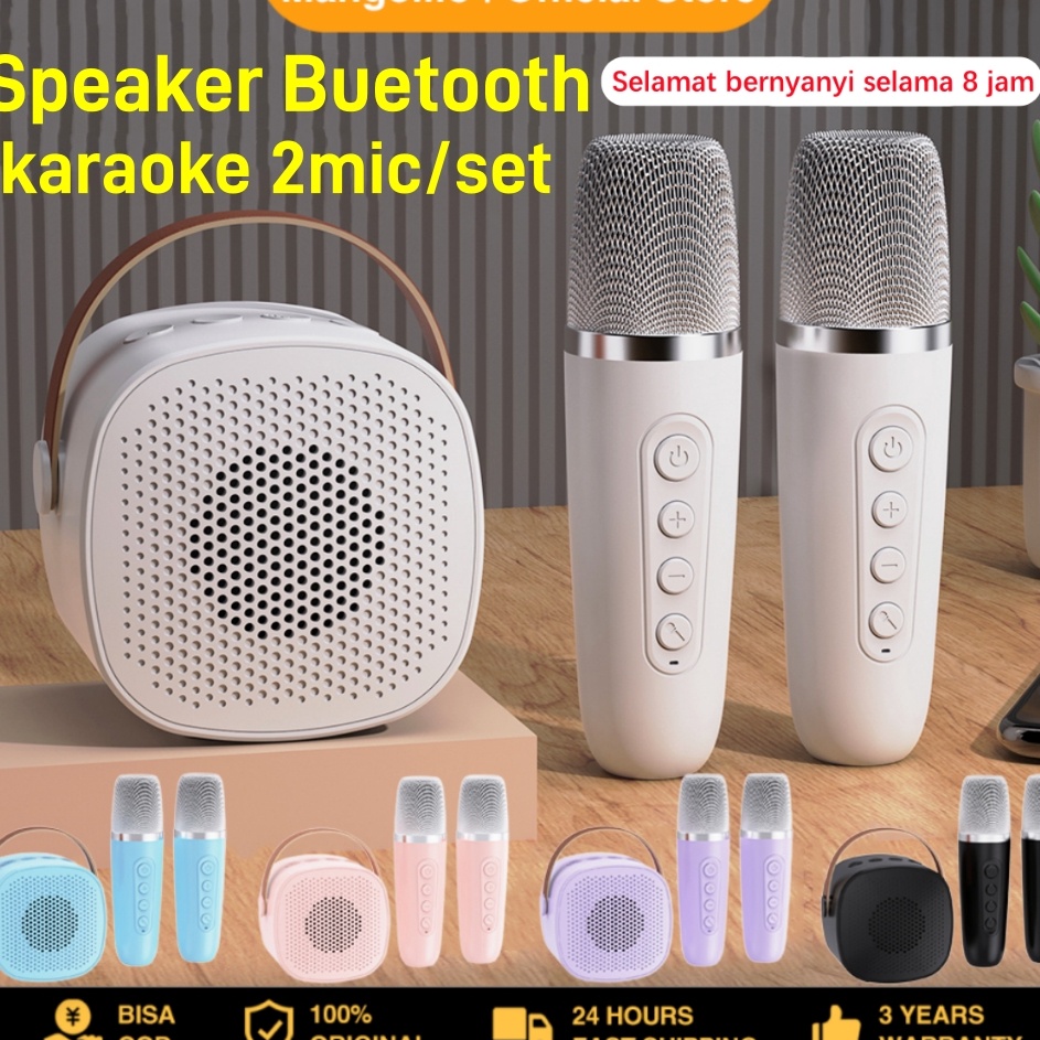 Selalu Baru Mini Speaker Bluetooth 2 Mic 1 Set Karaoke Speaker Bluetooth Full Bass Portable Wireless