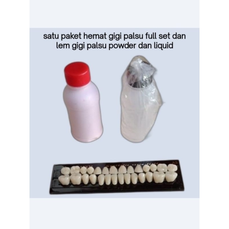 paket hemat gigi palsu full set atas bawah / powder dan liquid