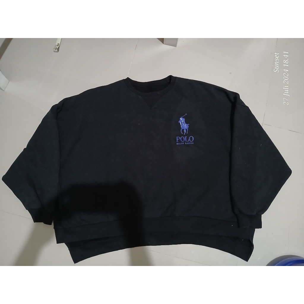 Long Sleeve Jumbo wool hitam pekat POLO second oversize Lebar 190 Panjang 73 no minus