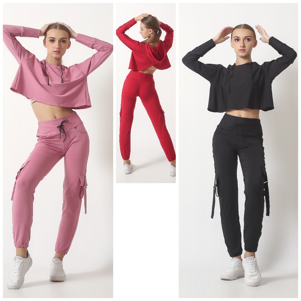 RS-setelan olahraga wanita Baju Olahraga Wanita Set celana senam cargo pakaian senam aerobic atasan 