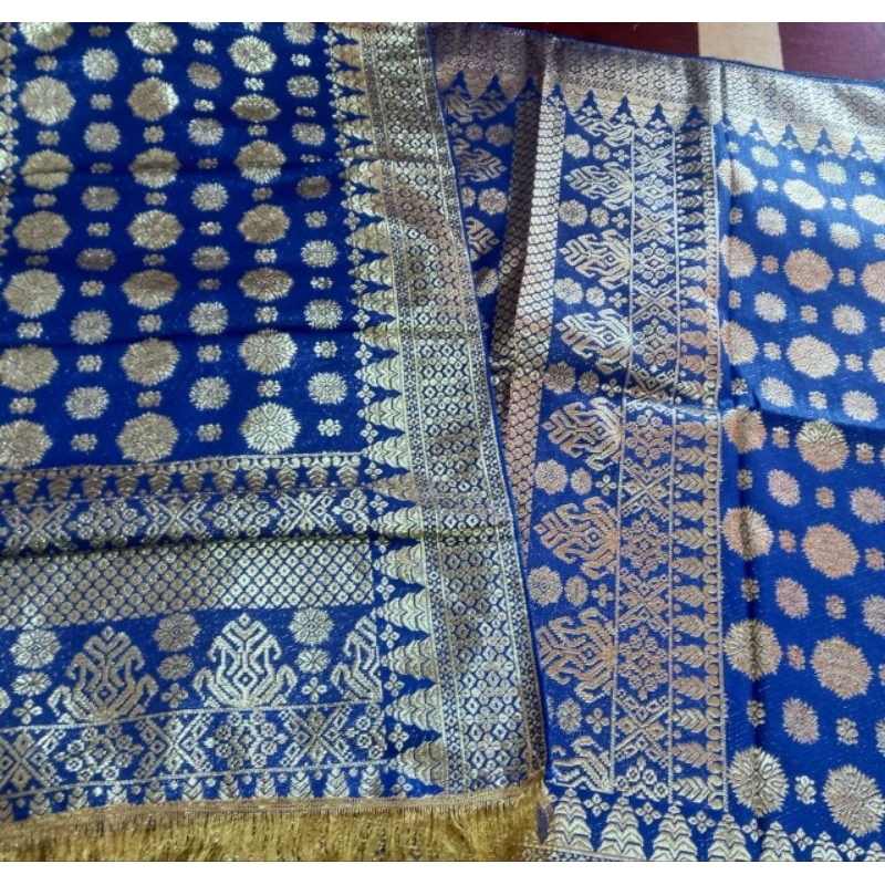 songket palembang biru emas