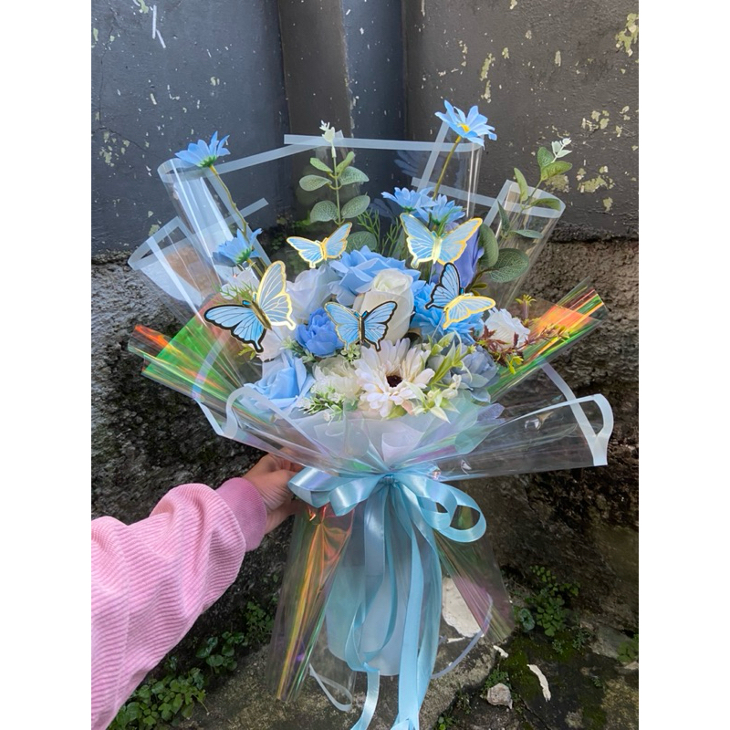 Buket Bunga Cantik Wrapping Transparan Hologram