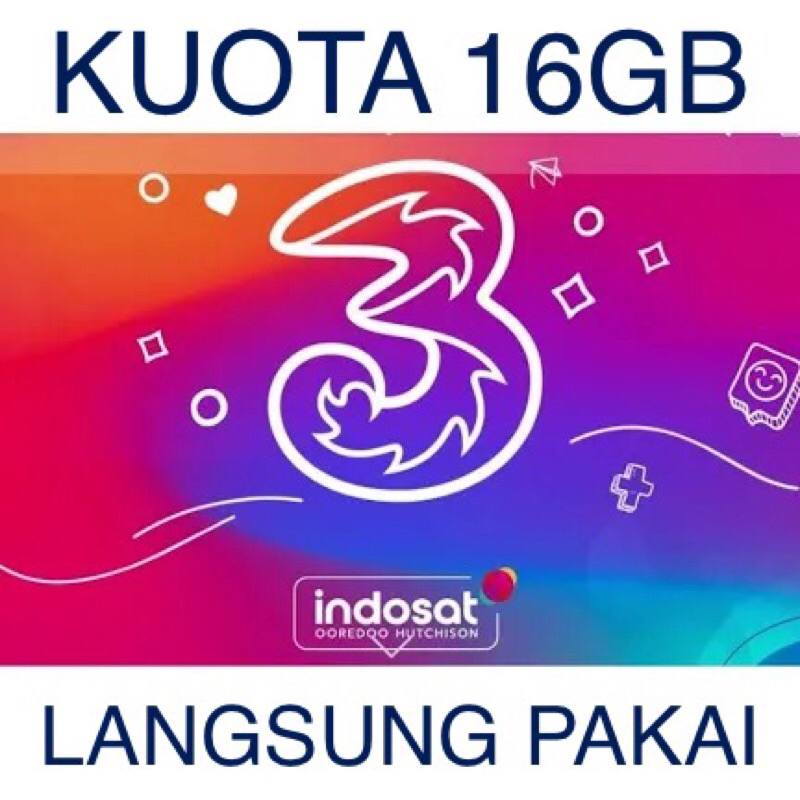 Kartu Perdana Tri Kuota 16GB - Sudah Diregistrasi - JABODETABEK SUKABUMI
