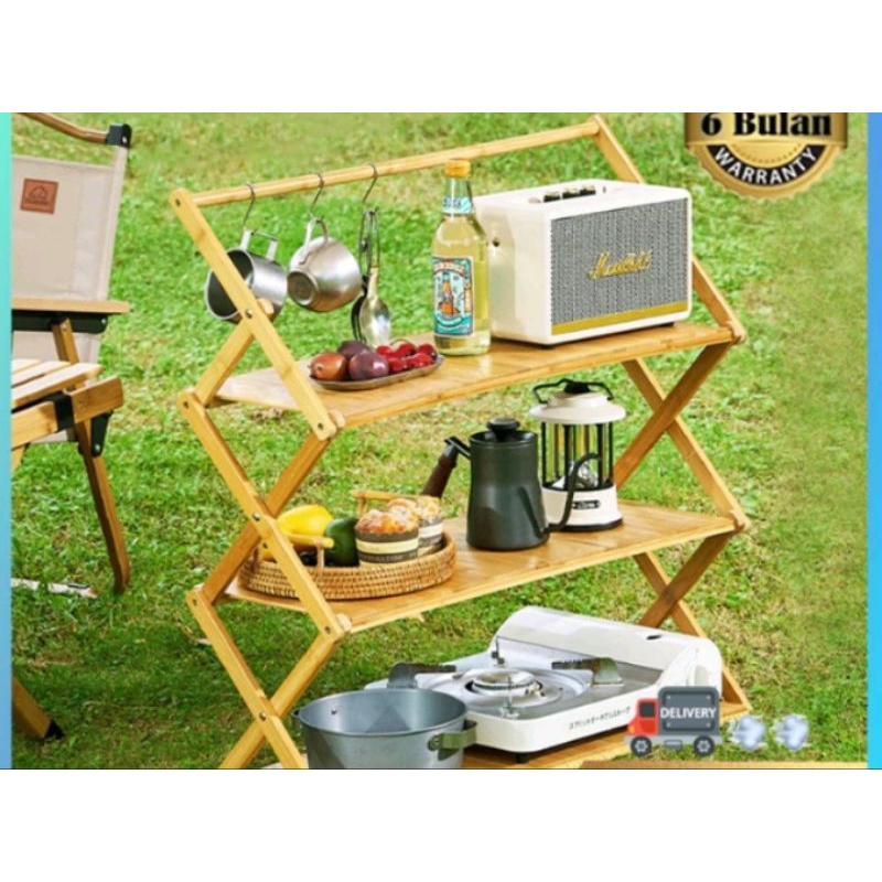Rak lipat luar penyimpanan Camping Piknik ruangan  Rak Lipat Meja kayu 3/4 susun Lapisan