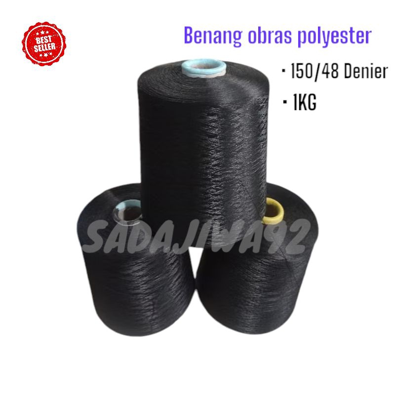 BENANG OBRAS POLYESTER 1KG HITAM | BENANG POLYESTER 150/48 | POLYESTER