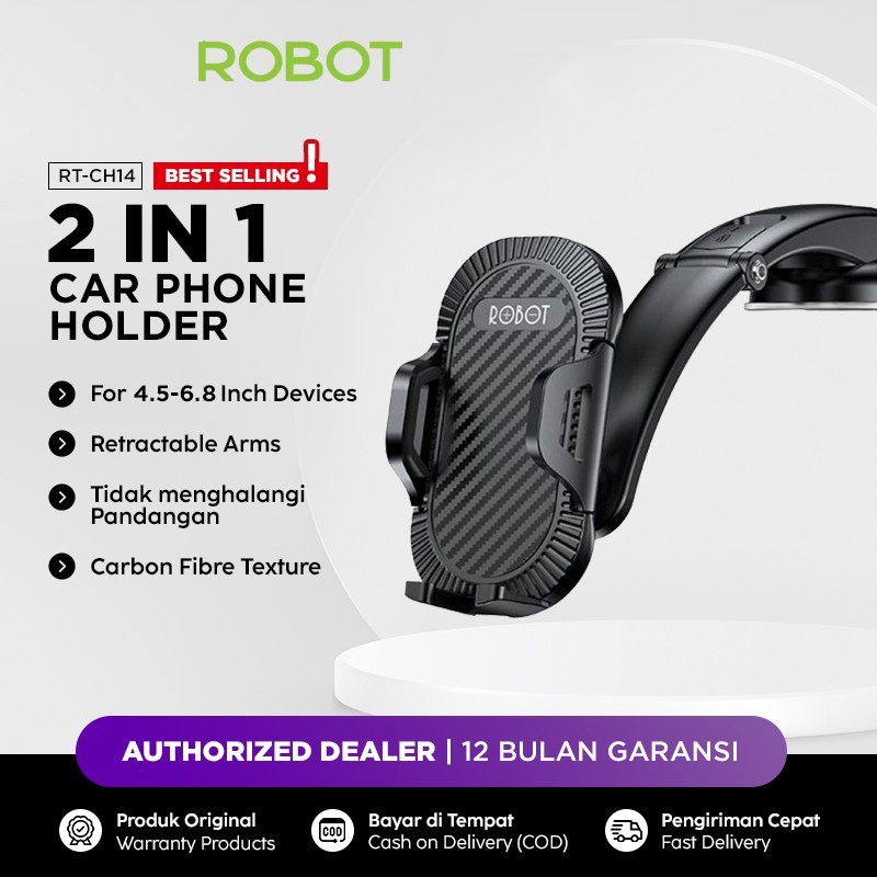 ROBOT Universal Car Phone Holder 360° Flexible Stable Stand Hp tempel Dasbor Kaca Mobil Ac Vent Suct