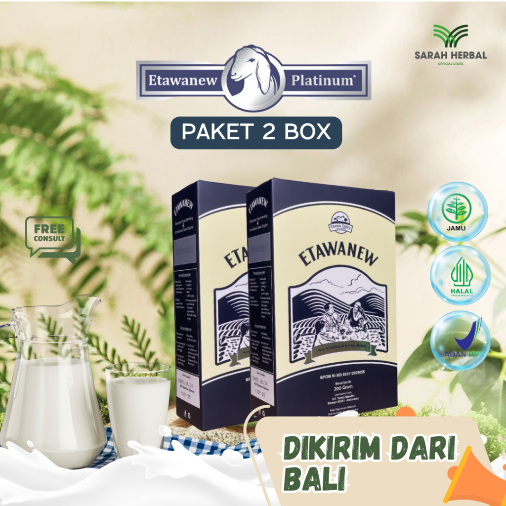 

PAKET 2 BOX ETAWANEW Susu Kambing Etawa Mengatasi Masalah Pernafasan dan Nyeri Sendi Dikirim dari Bali