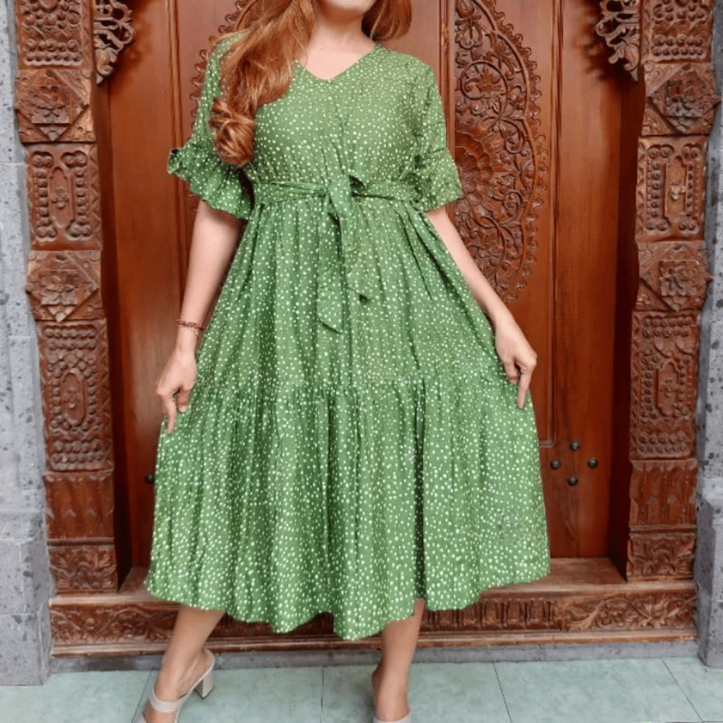 Daster Jumbo Kekinian Midi Dress Tali Samping Baju Daster Premium Motif Polkadot Resleting Depan