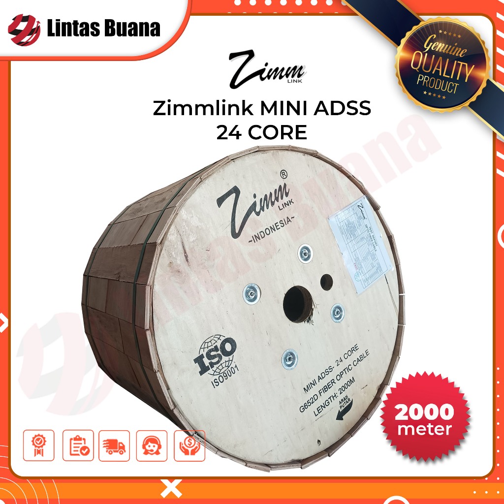 Kabel Fiber Optik Mini ADSS 24 Core 2000 meter Zimmlink