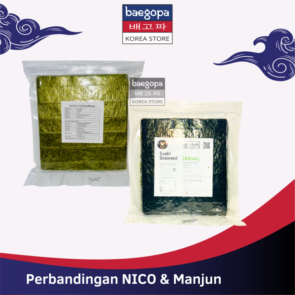 

QH NICO Sushi Nori Rumput Laut Full Size 50 S Nori Gimbab Import Lembar Rumput Laut..