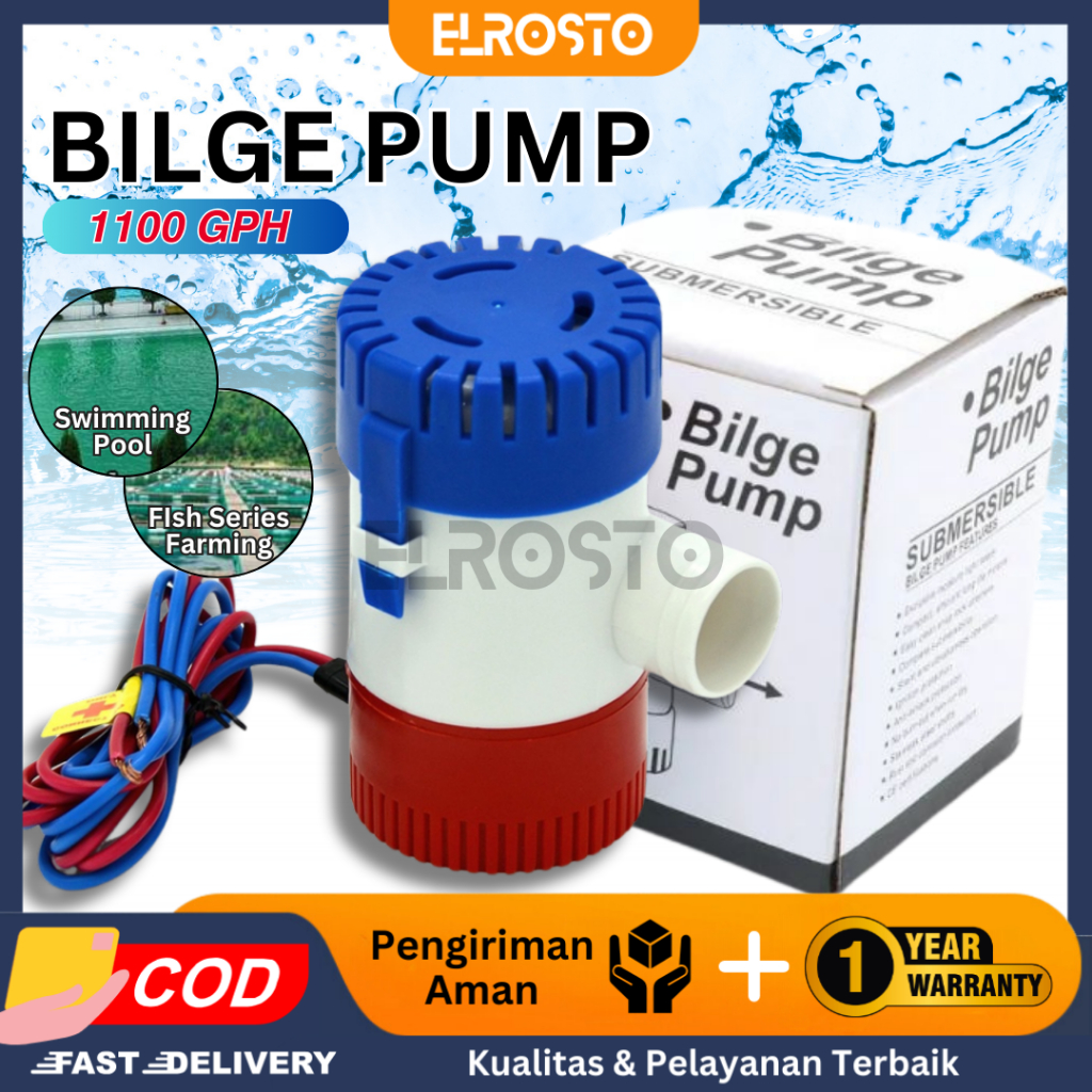 ELROSTO Pompa Air Bilge ORIGINAL 1100GPH Submersible Water Bigel Pump Celup