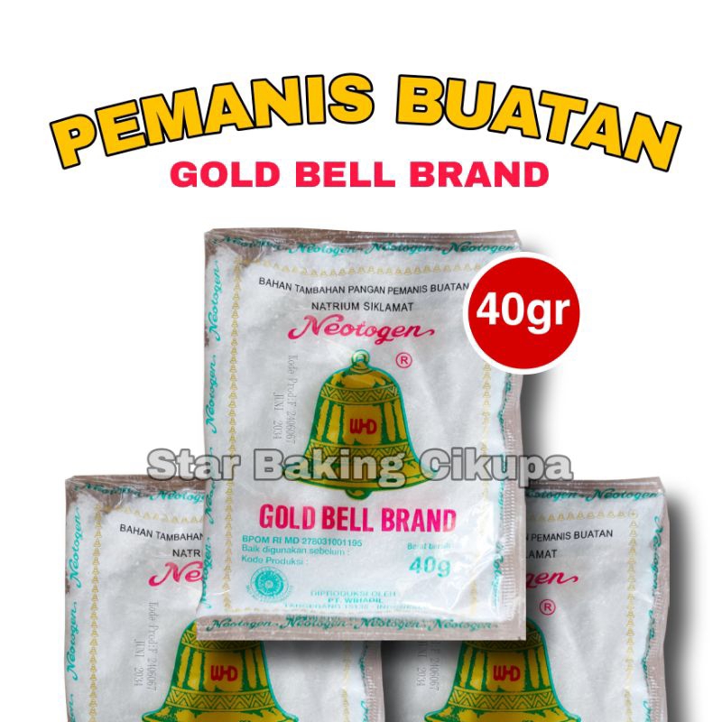 

SARI MANIS CAP LONCENG NEOTOGEN GOLD BELL BRAND 1pack (10x40gr) Natrium Sikmalat Sodium Pemanis Buatan