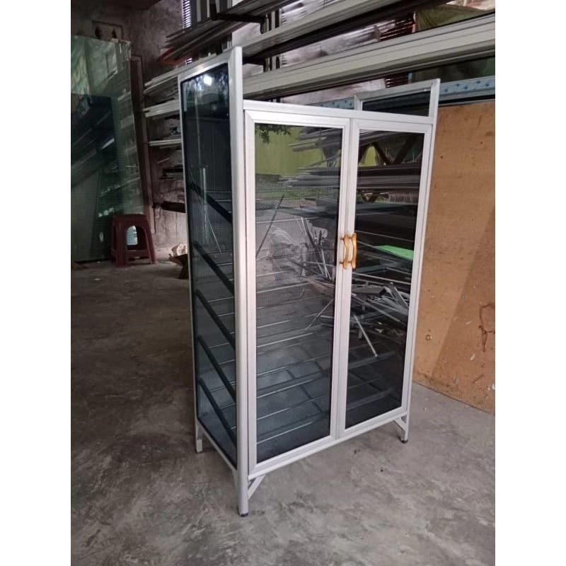 Lemari sepatu rak sepatu kaca alumunium