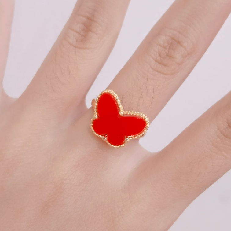 CINCIN KUPU KUPU MERAH CANTIK EMAS ASLI