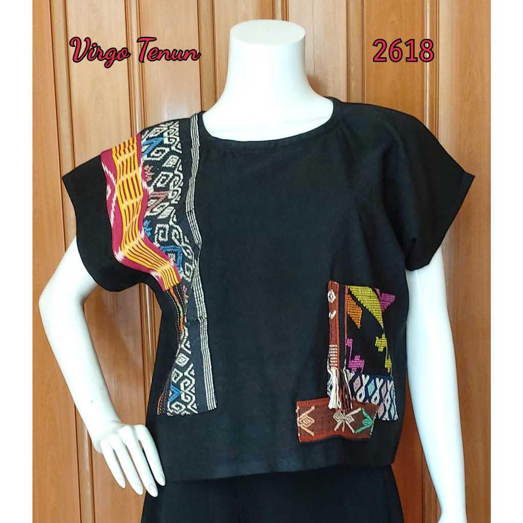 CUCI GUDANG RTW 2618 Crop top/blouse/atasan patchwork aneka tenun NTT