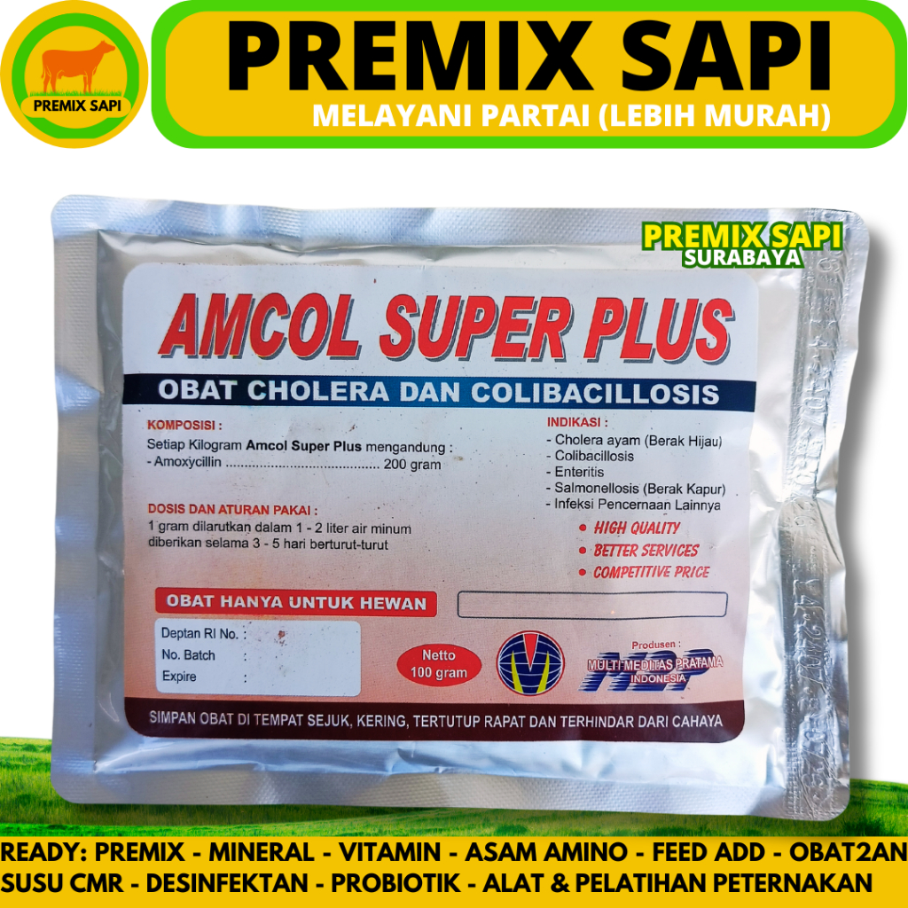 AMCOL SUPER PLUS 100 GRAM M2P - Obat Pilek Ngorok Snot Colibacillosis Unggas Pulorum Korisa