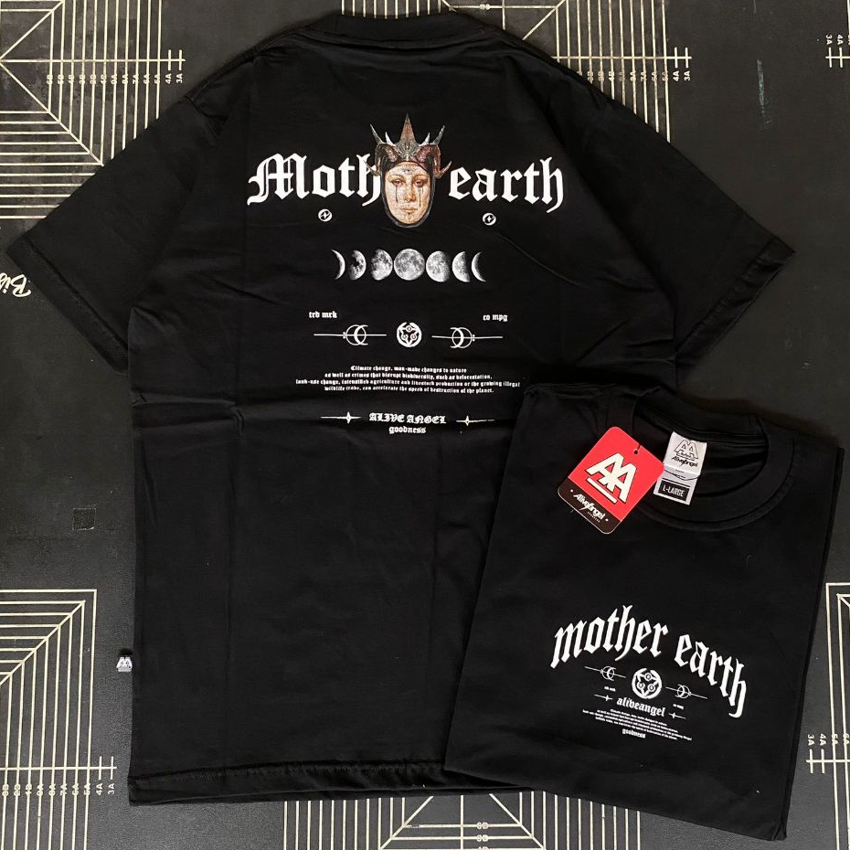 KAOS DISTRO PRIA & WANIT MOTHER EARTH SATAN 666 / ORIGINAL ALIVE ANGEL / TSHIRT STREETWEAR BLACK TEE
