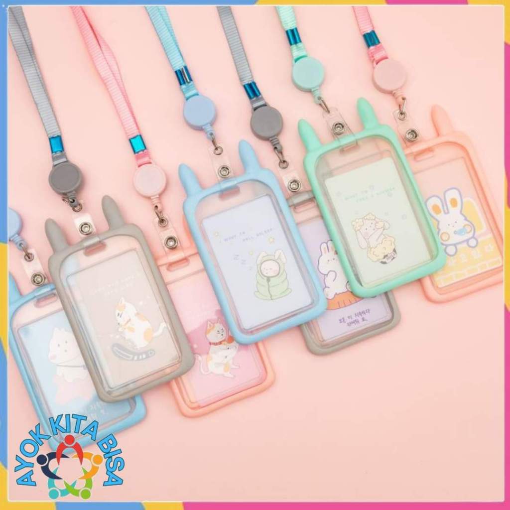 

AKB Name Tag Lanyard Gantungan Kartu Motif Kucing Kelinci Akses MRT Busway E-Money Flazz BRIzi Bentuk Karakter Hewan Warna Pastel Lanyart Card Holder Id Card