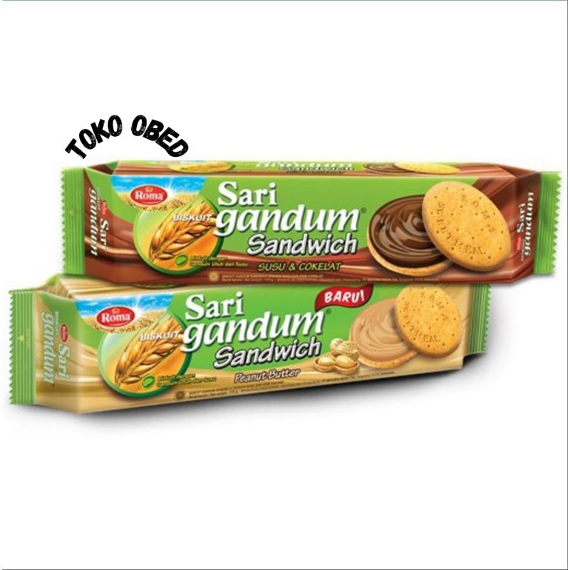 

Roma Sari gandum Sandwich Rasa Peanut dan Susu Coklat 108 gr