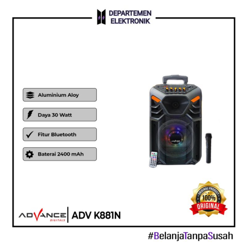SPEAKER ADVANCE K881N BLUETOOTH 8" PORTABLE ADVANCE