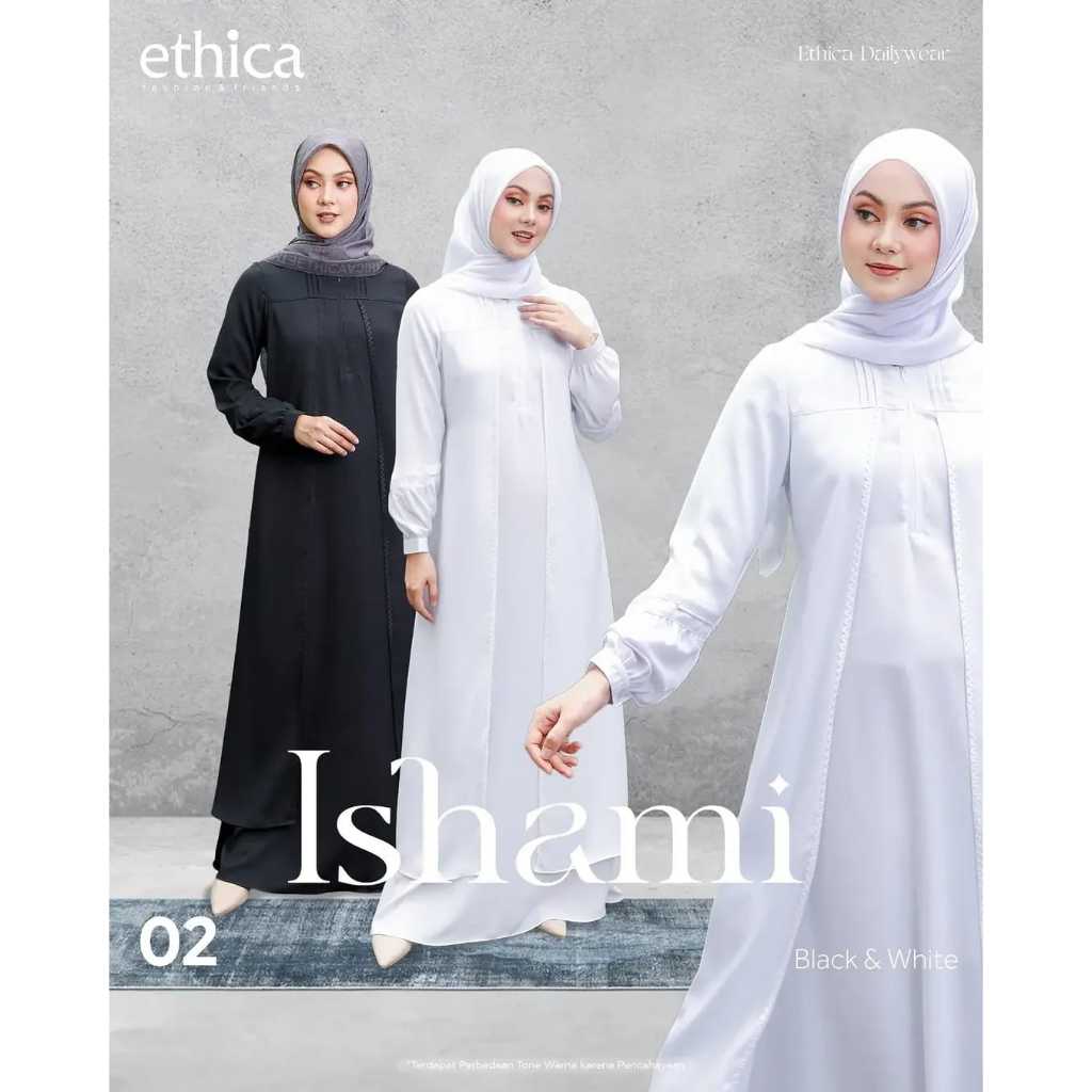 GAMIS ETHICA ISHAMI 02 / GAMIS BUSUI ETHICA ORI BRANDED TERBARU WARNA HITAM NAVY KEKINIAN 2024