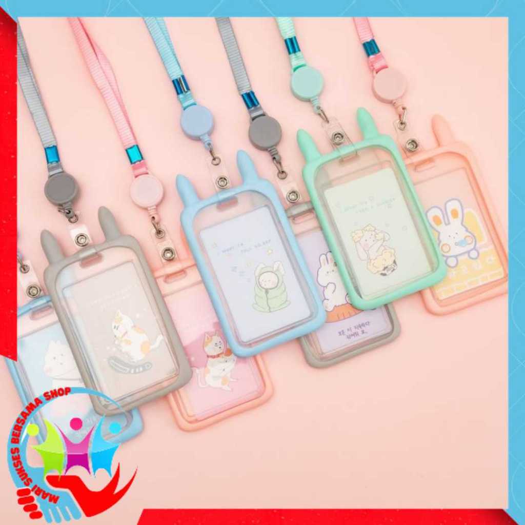 

MSBS Name Tag Lanyard Gantungan Kartu Motif Kucing Kelinci Akses MRT Busway E-Money Flazz BRIzi Bentuk Karakter Hewan Warna Pastel Lanyart Card Holder Id Card