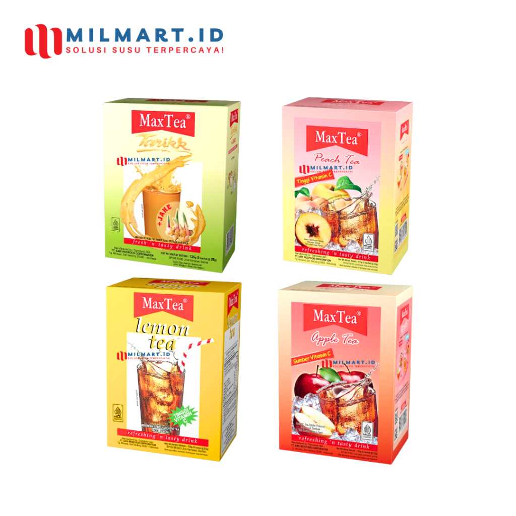 

TEH INSTAN BUBUK SACHETS INDOCAFE MAXTEA VARIANS APPLE/PEACH/TARIKK/TARIKK JAHE/LEMON