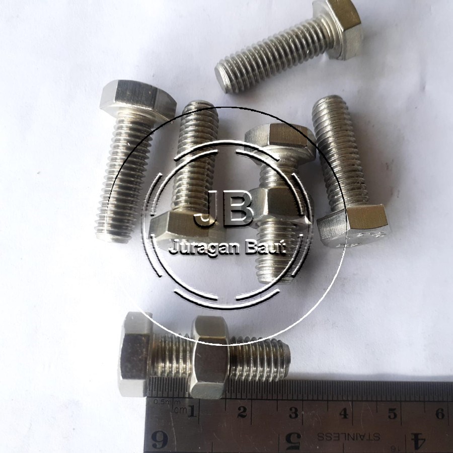 BAUT KUNCI 13 STAINLESS STEEL M8X25 SS PANJANG 2,5CM 2,5 CM 25MM BAUT MUR M8 X 25 SUS 304 ANTI KARAT