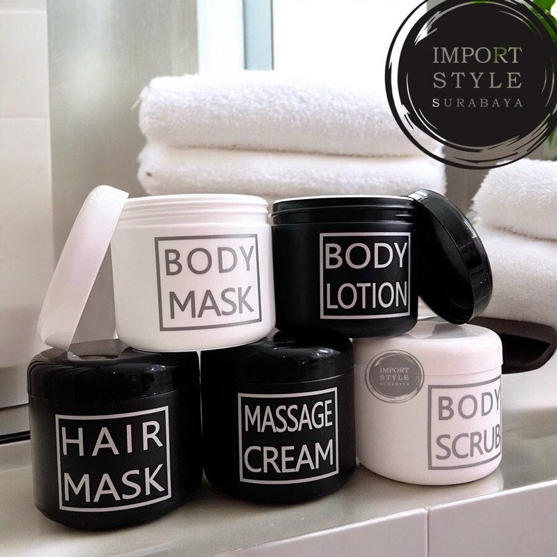TEMPAT LULUR 250GR HITAM PUTIH TYPICAL DESIGN SILVER aesthetic wadah sabun colek hair mask estetik
