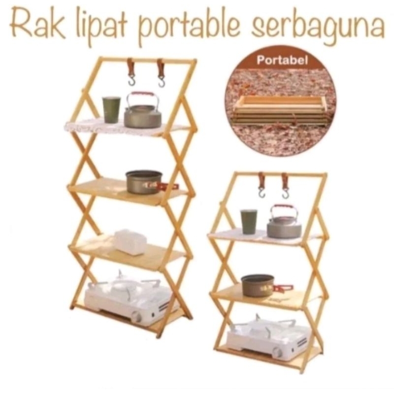 Rak lipat kayu portable camping outdor finishing