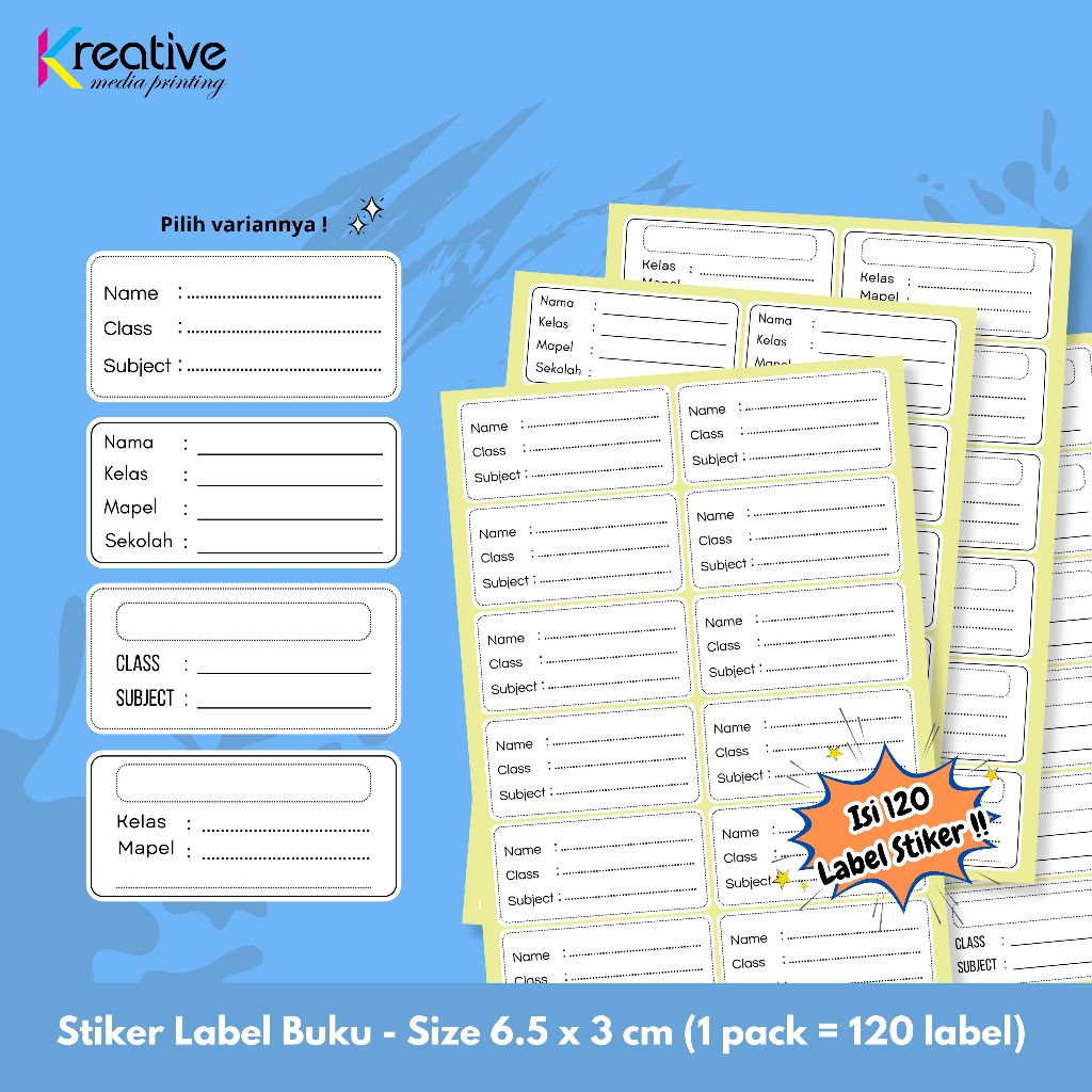 

Stiker Label Buku Polos - Size 6.5 x 3 cm (1 Pack = 120 Label)