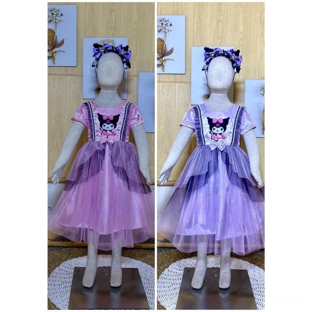 Dress Kuromi Viral Anak Perempuan Usia 3-9 Tahun | Fashion Trendy Anak Cewek Dress Pesta Lengan Pend