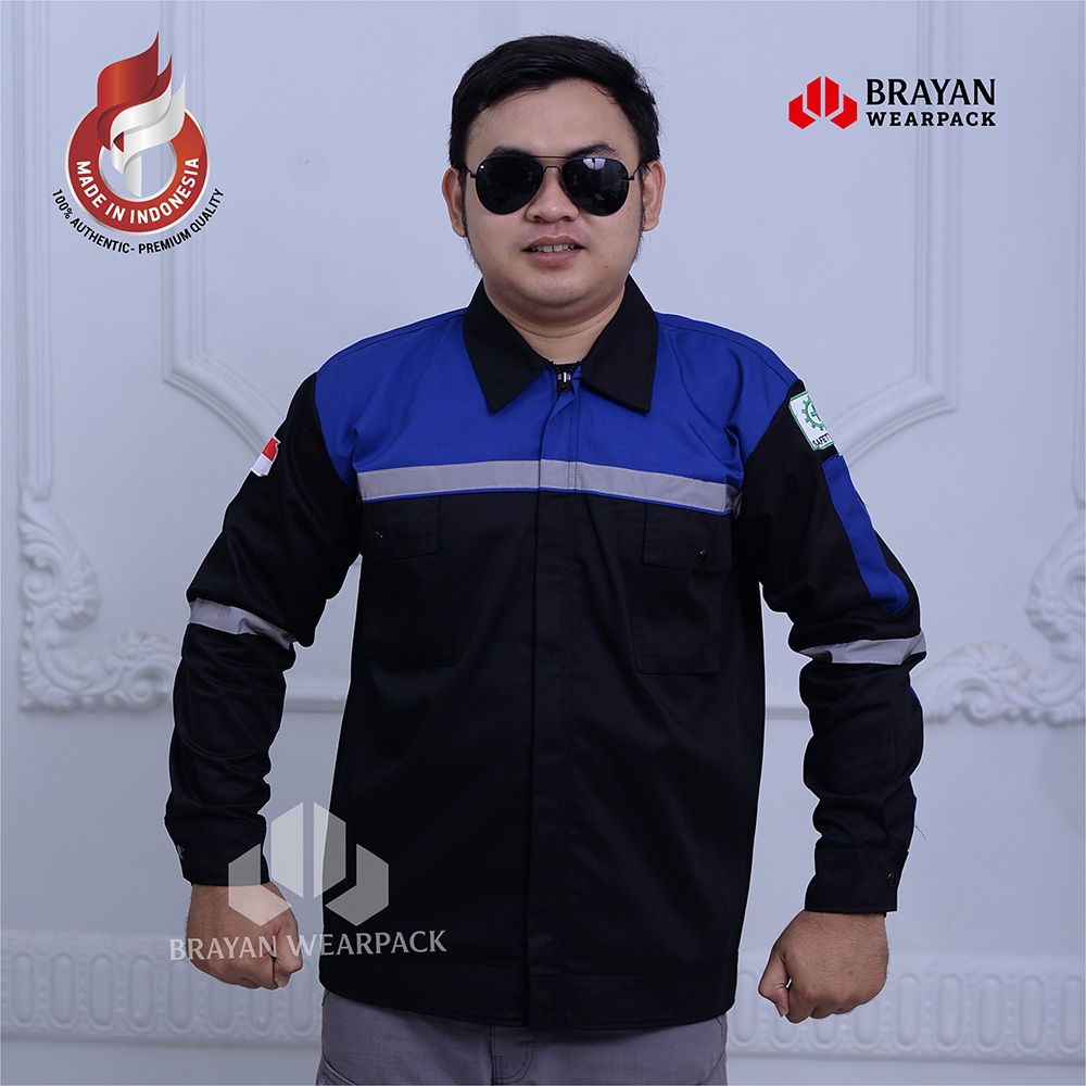 BAJU SAFETY LENGAN PANJANG WEARPACK KERJA SERAGAM PROYEK BAHAN AMERICAN DRILL SIZE M L XL XXL