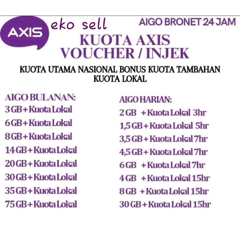 KUOTA AXIS Termurah Bronet 24jam 75gb 60hari