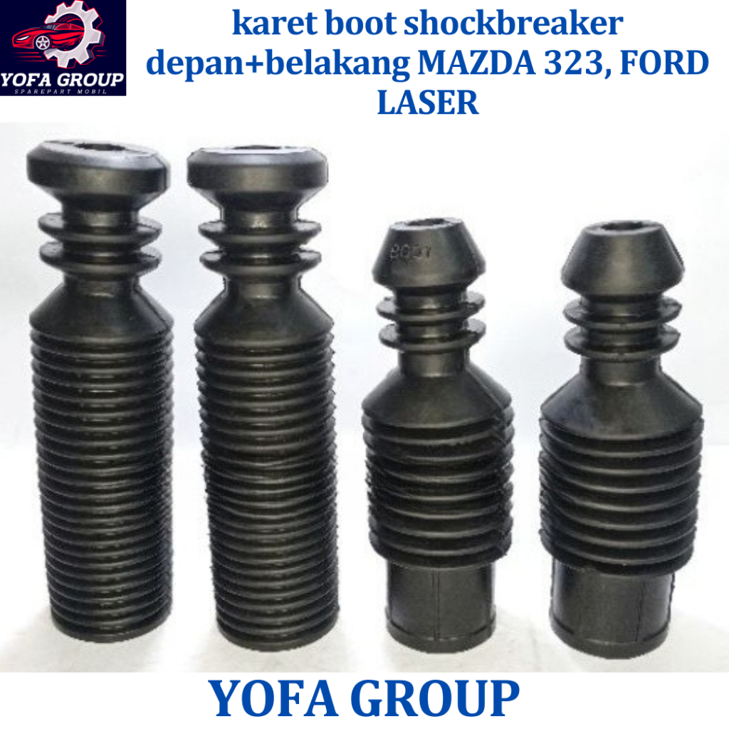 SPAREPART MOBIL karet boot shockbreaker depan+belakang MAZDA 323, FORD LASER