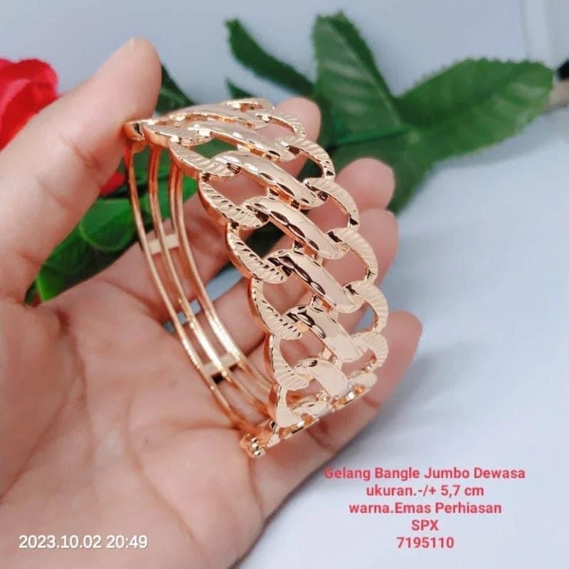 gelang bangle jumbo titanium lapis emas rhodium aksesories wanita mewah elegan