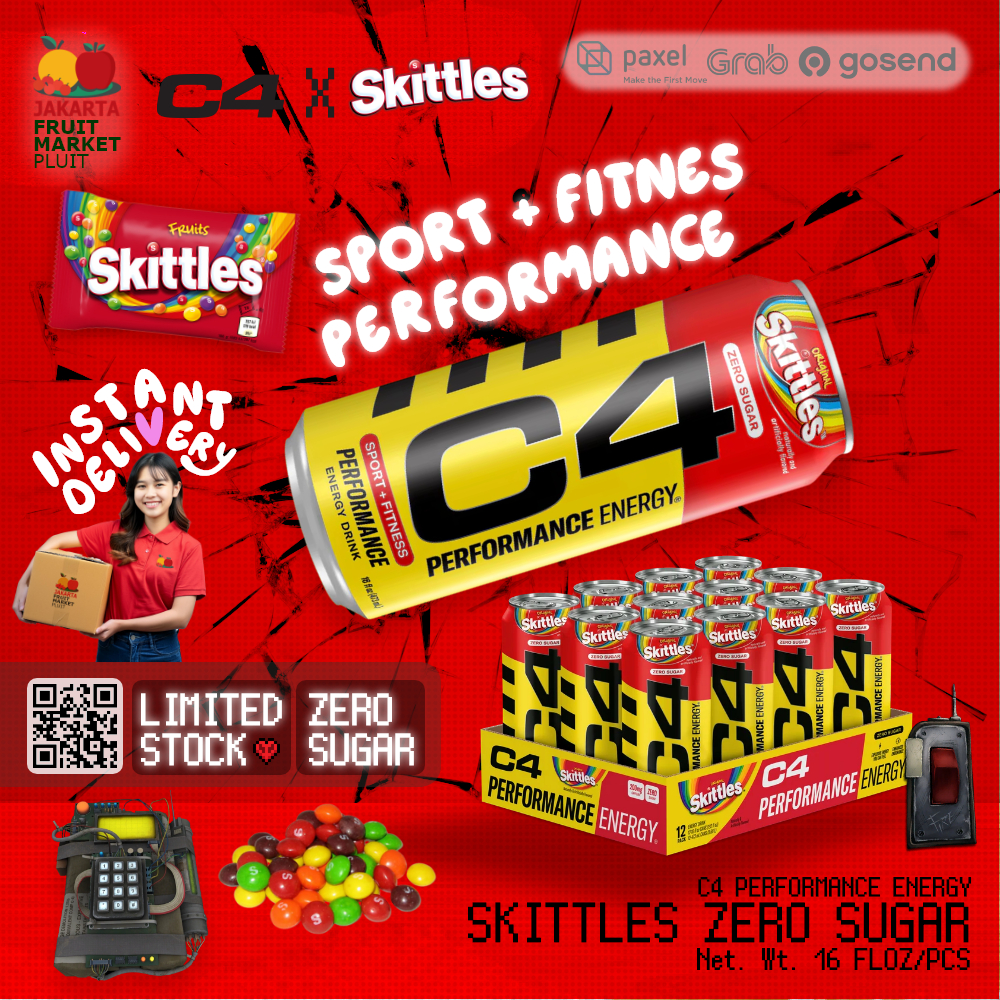 

C4 X SKITTLES zero sugar sport + fitness performance energy drink minuman import viral