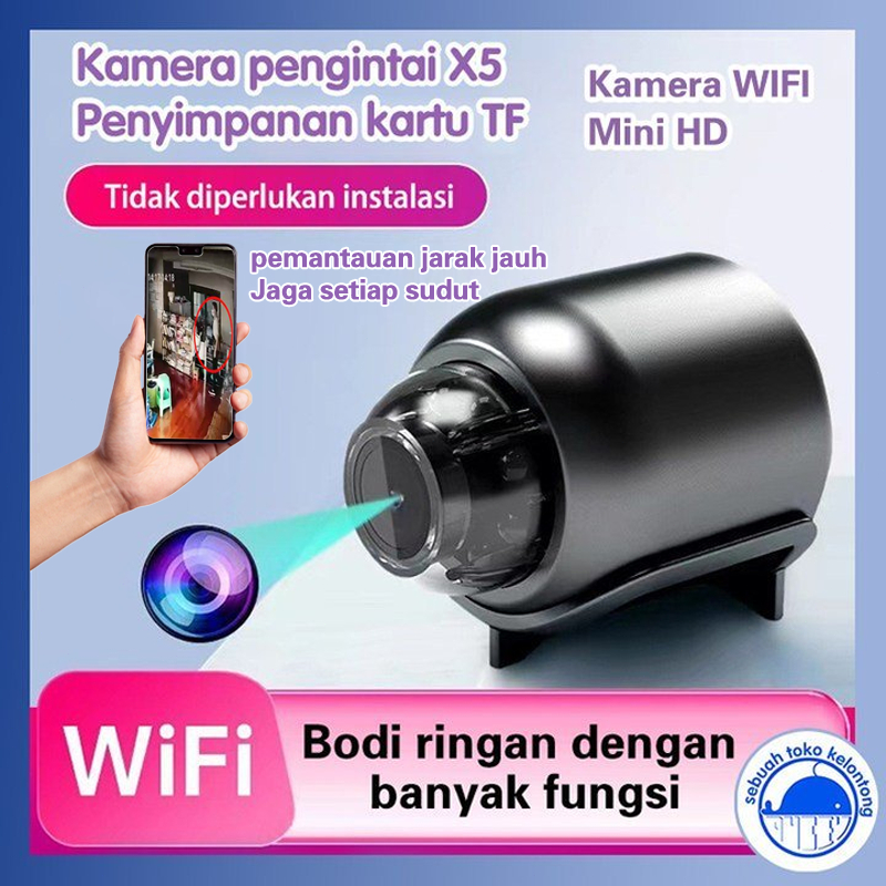 Kamera Pengawas Nirkabel Mini Pengawas Rumah Wifi Terhubung ke Ponsel Jarak Jauh 360 Derajat Tanpa B
