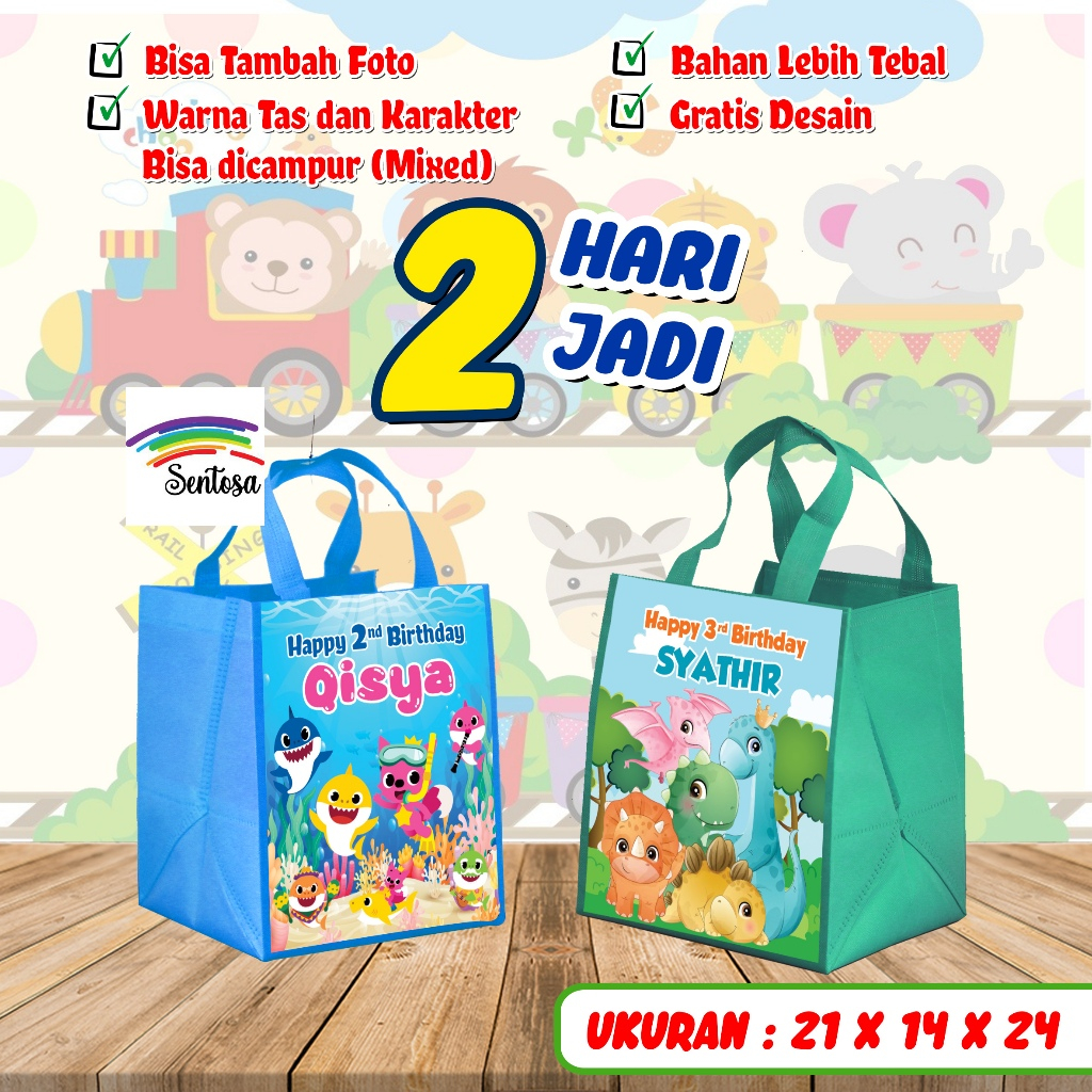 

Tas Goodie Bag Untuk Bingkisan Snack Ulang Tahun Anak UK 21x14x24 Bisa Custom Nama 2 Hari Jadi