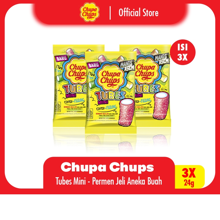 

Chupa Chups Sour Tubes 24g - Permen Jeli Asam Manis Rasa Buah Tropikal (3 Packs)