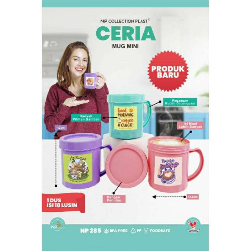 Gelas Plastik ceria mini NP + Tutup/ Mug Plastik/ Gelas Plastik tutup