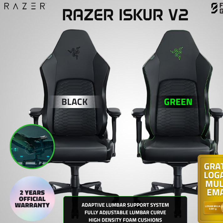 Razer Iskur V2 Gaming Chair - Dark Gray Fabric, Adaptive Lumbar Support