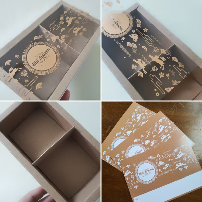 

( 1 pack isi 5 pcs dus ) Dus mika mooncake 100 gr sekat 2 " Mid Autumn III " box packaging mooncake kraft